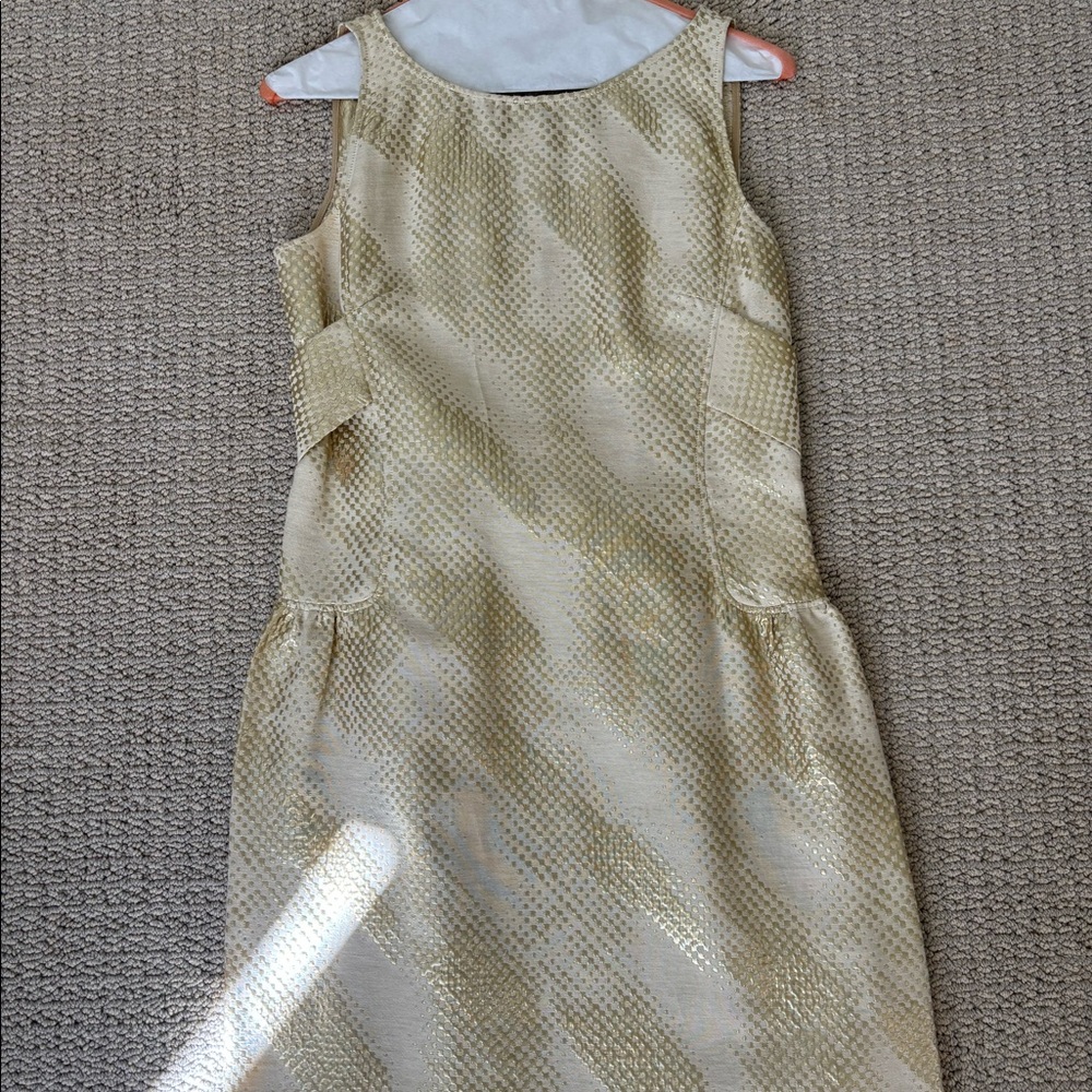 Cream and gold jacquard shift party dress with bow detail Valentino